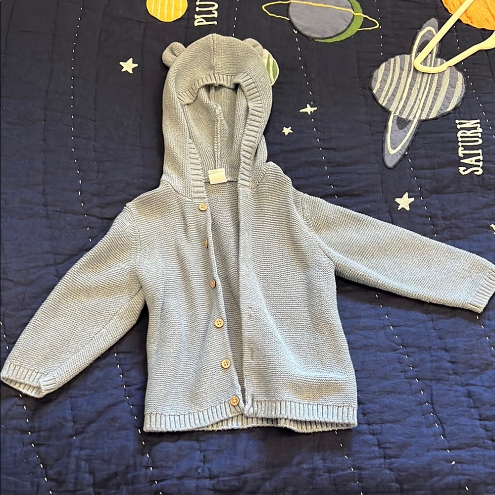 Adorable Baby Blue Knit Toddler Cardigan with Bear Ears